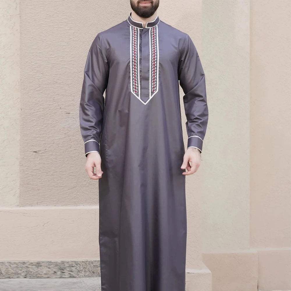 2024 New  Muslim Men Hand Embroidered Formal Long Sleeve Luxury Abaya Designer Thobe Saudi Arabia Style with an Ethnic Motif