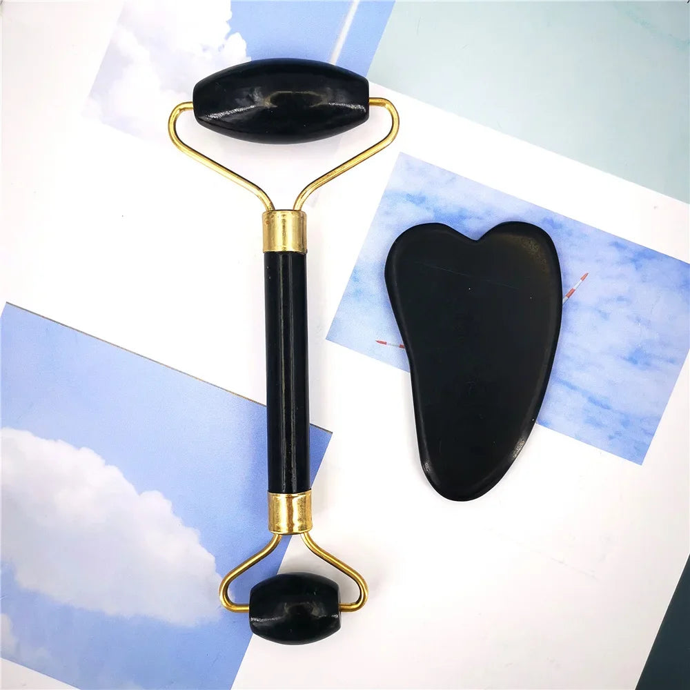 Obsidian Jade Roller Massager Gouache Scraper For Face Facial Skin Care Tools Natural Body Back Beauty Lifting Massagers Rollers