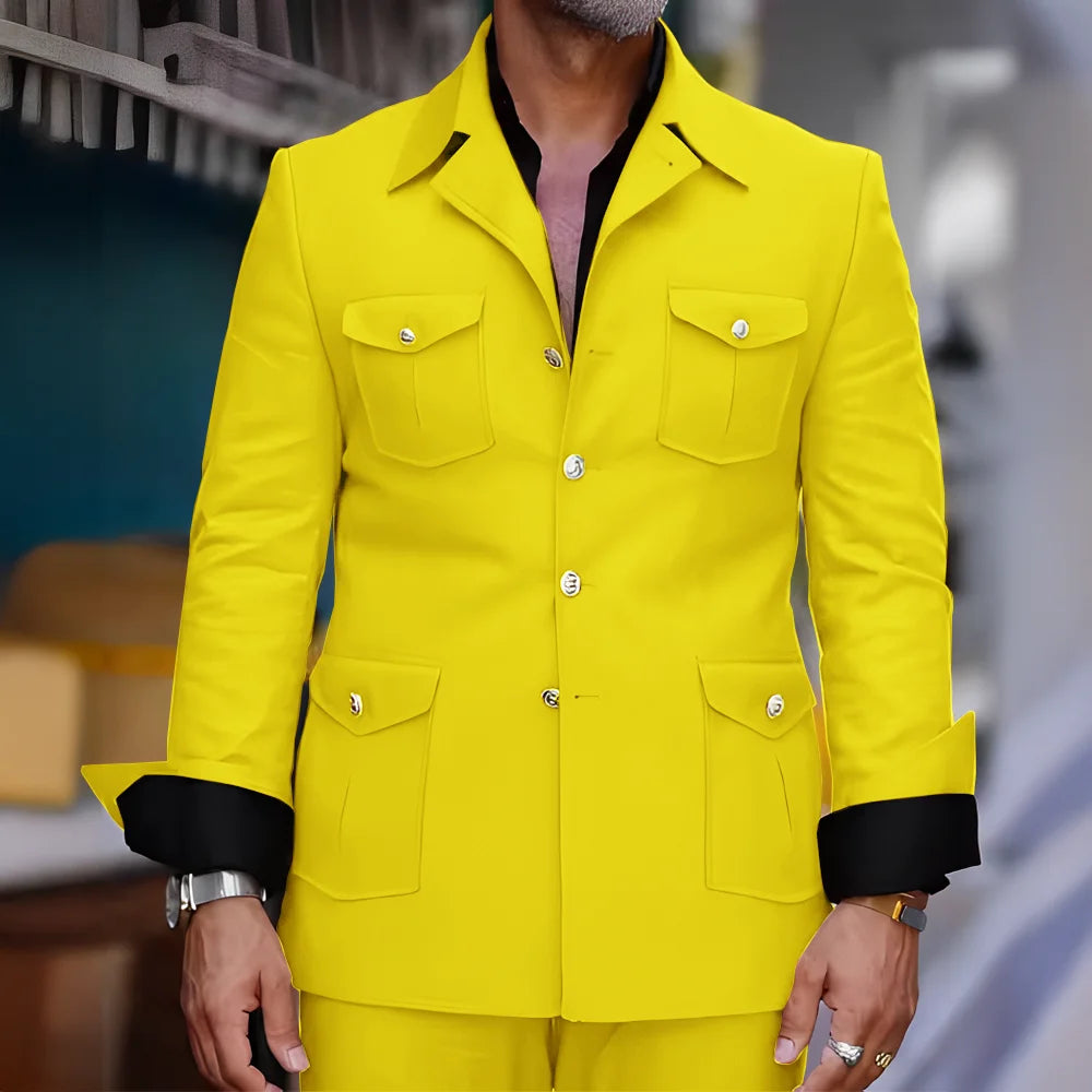 Tailored Casual Men Suits Orange 2 Pieces Set Safari Design Collar Autumn Coat Pant Business Designer Jacket Pant Men Prom Suits