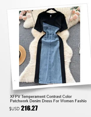 XFPV 2025 Spring New Fashion High-end V-neck Lantern Sleeves High Waist Print Swing Ruffle Edge Chiffon Long Dress Women SM11517