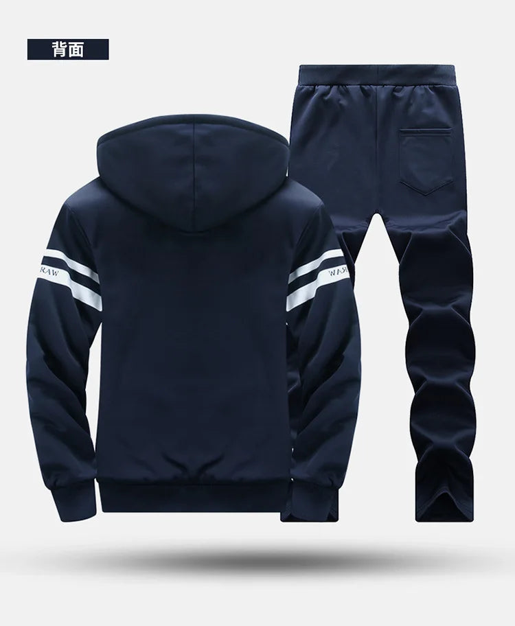 2025 Men's Thicken Warm Tracksuit Set Cardigan Fleece Hood Jacket+Pants Sweatshirts Male 2 Piece Sets Hoodies Suit Coat Big Size