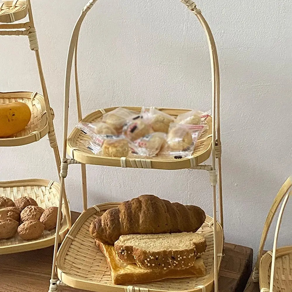 Bamboo Fruit Basket Standing Trays Serving Trays Woven Fruit Basket Bread Basket for Kitchen Dining Room Restaurant Picnics Desk