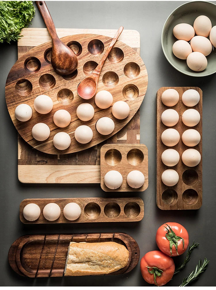 Wooden Egg Storage Box Eggs Tray Home Storage Rack Multi-Compartment Eggs Holder Kitchen Cooking Refrigerator Keep Fresh Tools