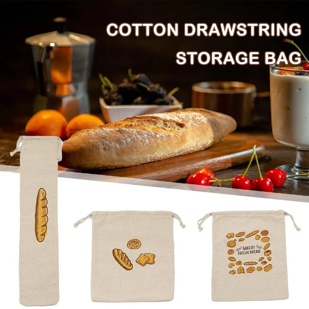 Linen Bread Bags Reusable Drawstring Large Washable Storage Food Accessories Home Unbleached Kitchen Organizer
