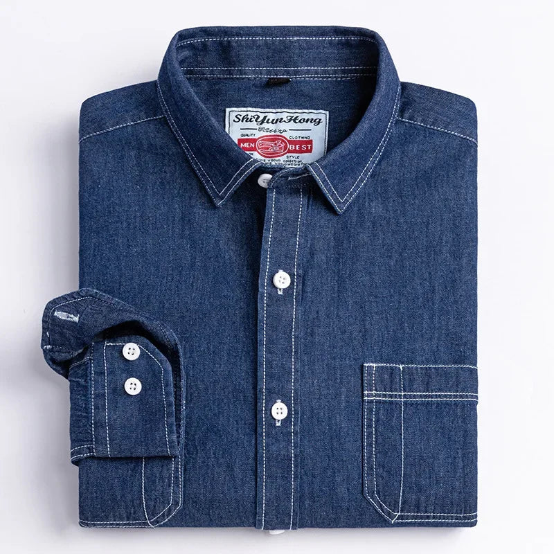 2023 Spring and Autumn Enzyme Washed Men's Long Sleeve Denim Shirt Pure Cotton Casual Fashion Outerwear Versatile Men's Clothing