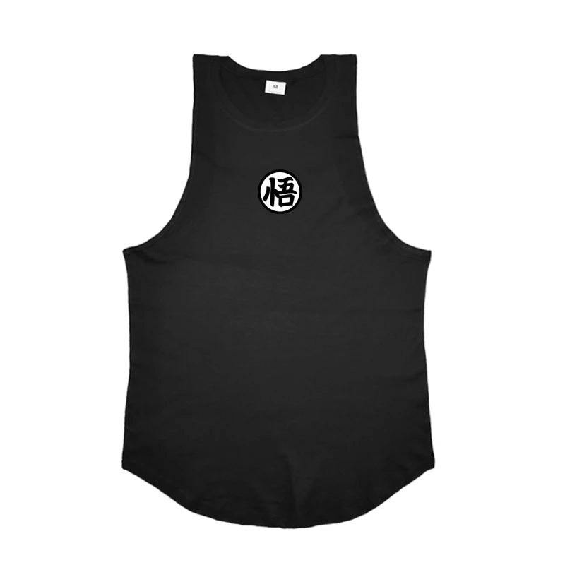 Japanese Anime Logo Wu Font Funny Printing Summer Clothing Gym Stringer Tank Top Men Fitness Sleeveless Shirt Bodybuilding Vest
