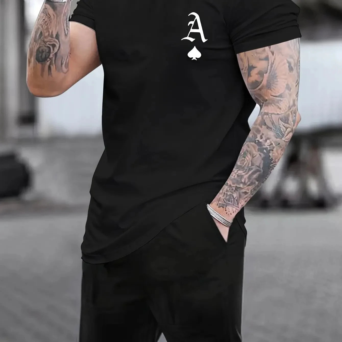 Men's Summer Spade A-line Poker Pattern Printed T-shirt Fashion Loose Casual Round Neck Large Men Breathable Soft Cotton T-shirt