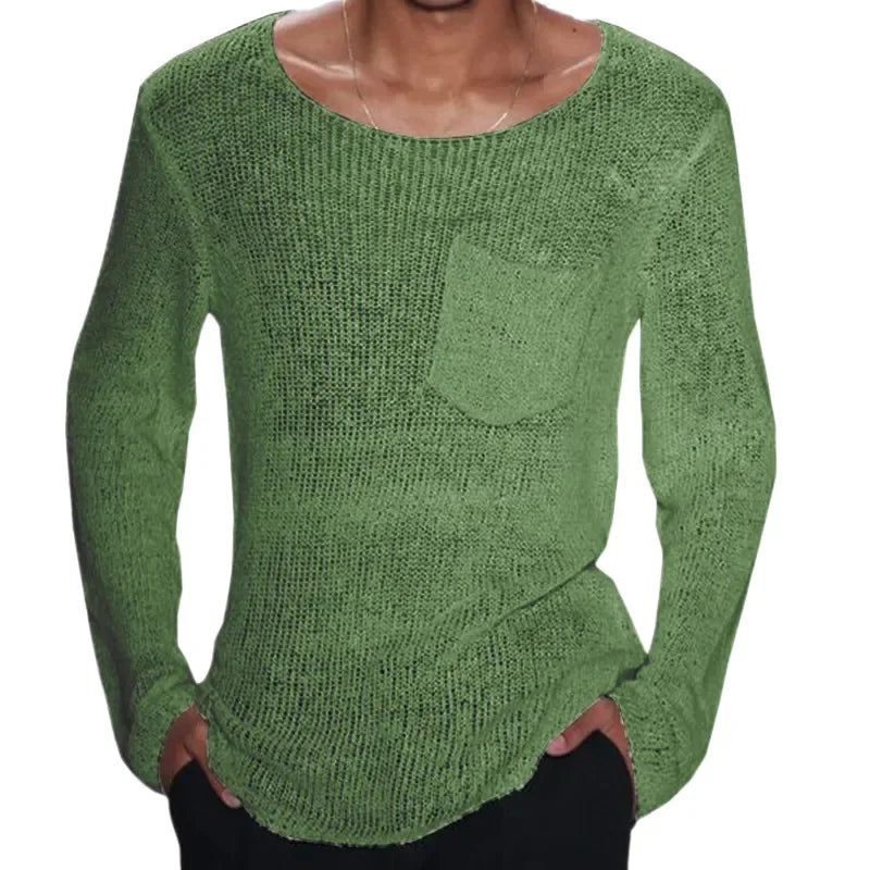 2023 Spring New Knitwear Men's Solid Color Long-sleeve Pocket Knitted Sweater T Shirts Streetwear Men's Fashion Tops