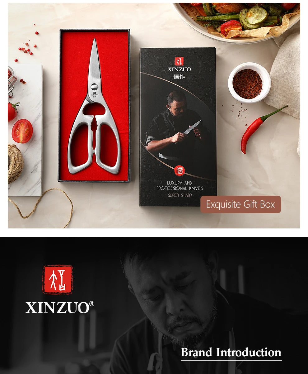 XINZUO Kitchen Scissors One Piece 3Cr13 Stainless Forged Steel Kitchen Powerful  Multi-Function Chicken Bone Kitchen Shears