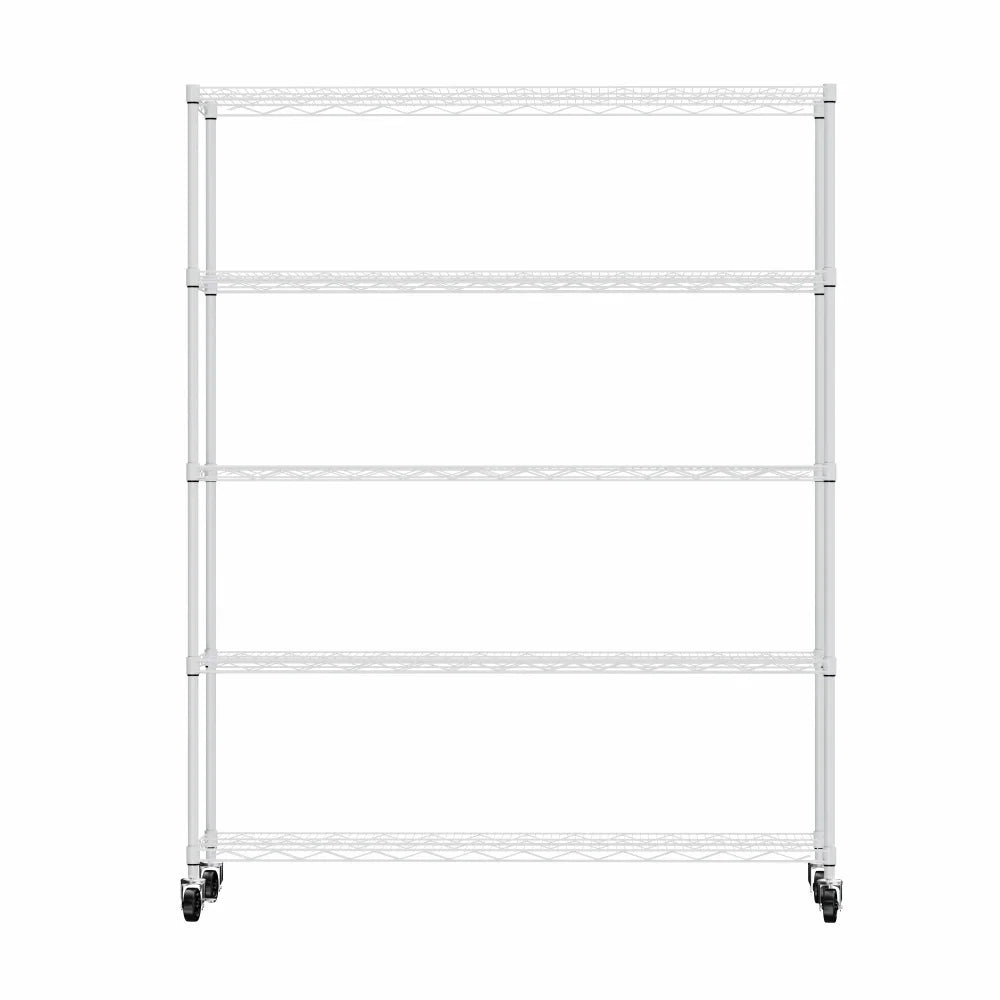 Warehouse supermarket kitchen other 5-layer heavy-duty adjustable shelves with wheels  adjustable feet  frame bearing 300 pounds