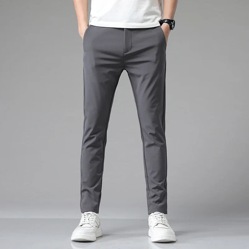 Summer Men's Casual Pants Thin Business Stretch Slim Fit Elastic Waist Jogger Korean Classic Blue Black Gray Brand Trousers Male