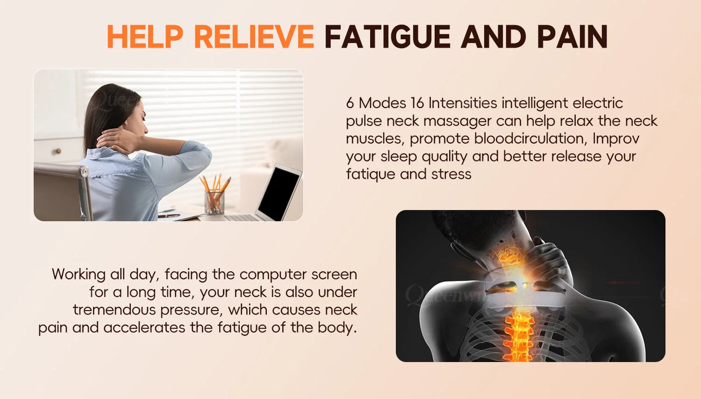 Smart Neck and Shoulder Massager-4 Massager pads,6 modes and 16 levels,Portable Cordless USB Charging Gift for Men & Women