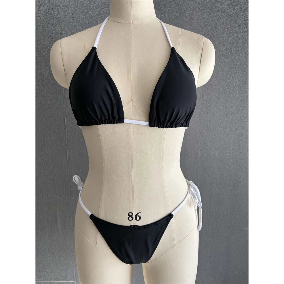 S - XL Sexy Halter Strappy High Cut Bikini Women Swimwear Female Swimsuit Two-pieces Bikini set Bather Bathing Suit Swim V6244