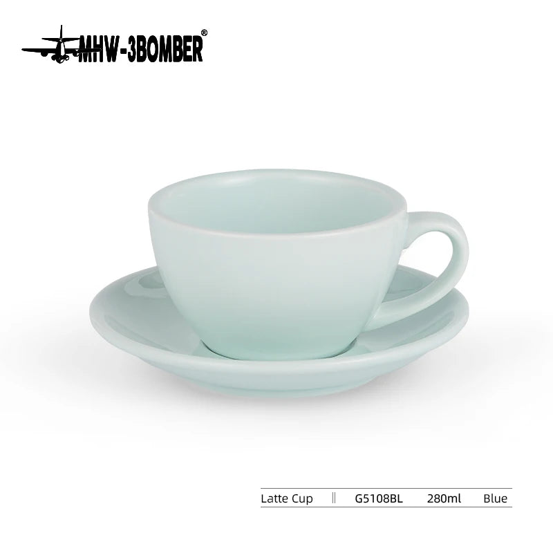 MHW-3BOMBER 280ML Esspresso Cup Saucer & Spoon Ceramic Tea Mugs Set Home Kitchen Accessories Chritmas Gifts for Coffee Lovers