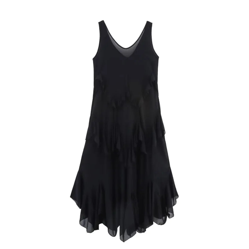 TRAF Tierred Long Dress Women Summer Sexy Backless Sleeveless Female Tulle Lightweight Midi Dresses Female Chic Dresses