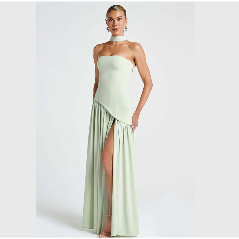 Elegant Yellow Gauze Off Shoulder Scarf Neack Long Dress Women Fashion Sleeveless A-line Vestido 2025 Summer Vocation Party Robe