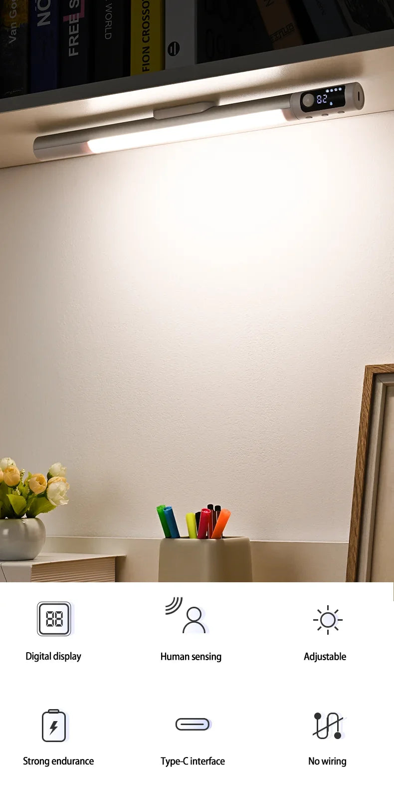 Motion Sensor Light Night Light USB Type C Rechargeable Lights Cabinet Lights For Kitchen Remote control Digital display LED