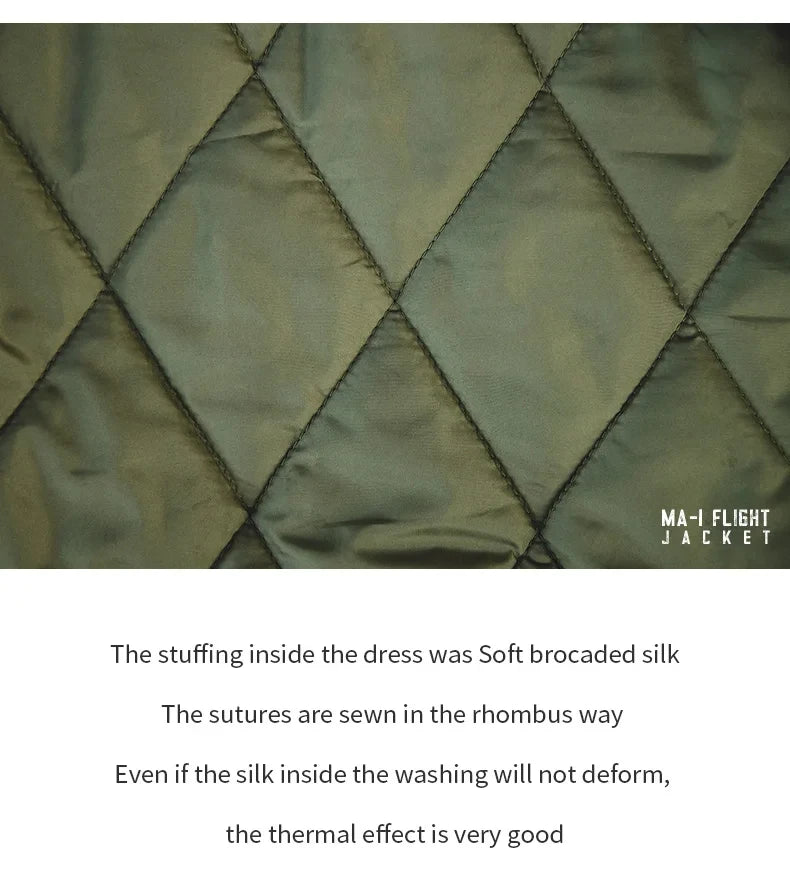 Maden Retro MA1 Bomber Jacket Thickened Splicing Baseball Flight Coat with Inner Pocket for Men's Winter Cotton Padded Jacket