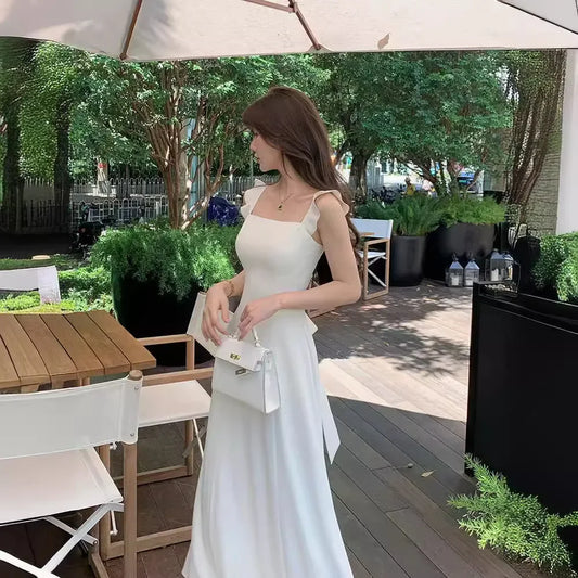 French Tea Break White Strapless Waist-Cinching Summer Hot Sale Of The Season New Small Size A- Line Long Dress Women's Fashion