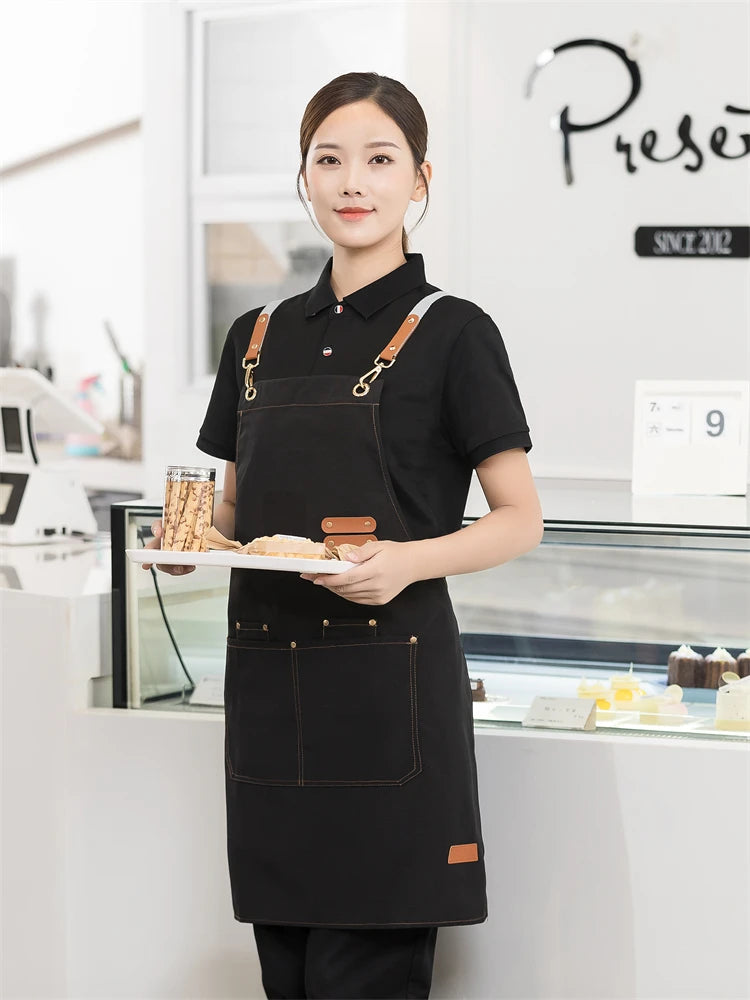 Men's Women's Kitchen Apron Custom Logo Catering Server Work Aprons Nails Hairdressing Mandil Restaurant Cafes Bar Waiter Bibs