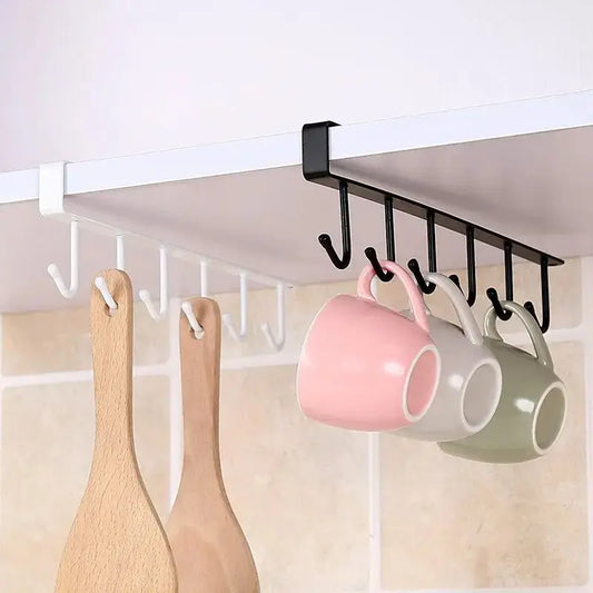 1pc 6 Hook Coffee Cup Mug Holder Black White Hooks Shelf Multifunction Kitchen Cabinet Sundries Organizer Storage Hanger