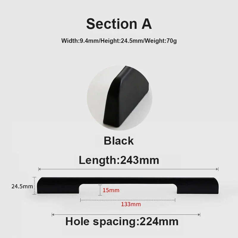 JUIDINTO 1pc Aluminium Cabinet Handle Pulls Black Handle 96-320mm Kitchen Drawer Handle for Furniture Wardrobe Closet
