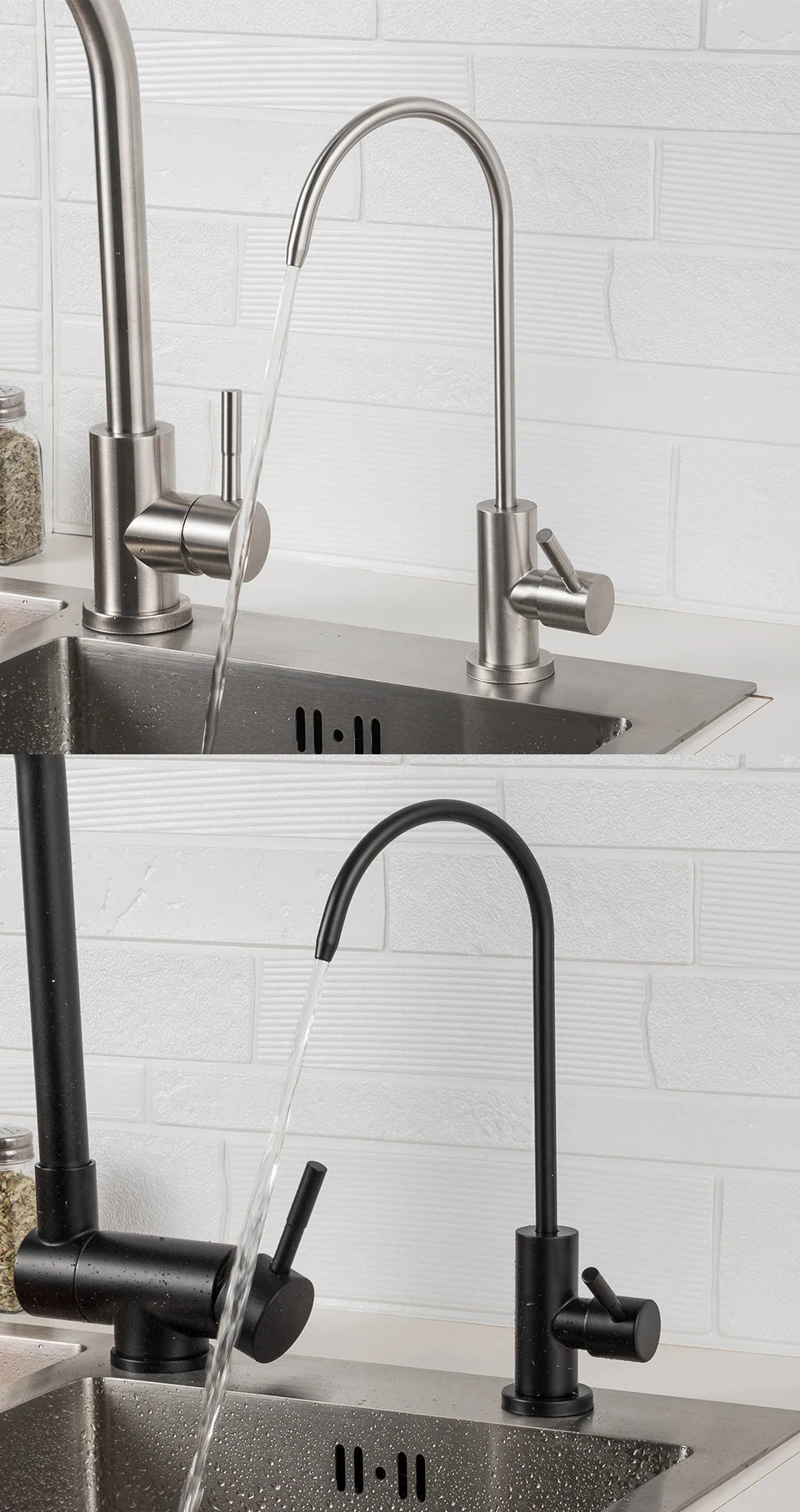 ULA 1/4"Kitchen Filtered Faucet Stainless Steel Direct Purifier Direct Drinking Tap Single Cold Water Sink Faucet Black/Brushed