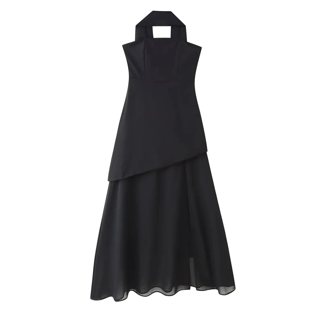 Fashion Strapless Dress With Ribbon Female Elegant Sleeveless Patchwork Mesh Beach Vacation Long Dress 2025 Summer New Dress