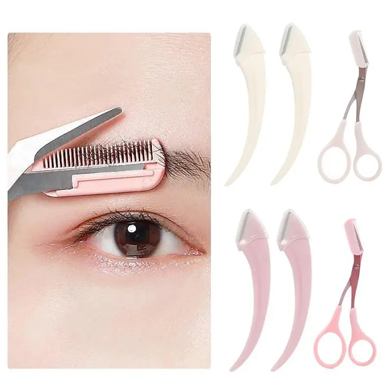 Eyebrow Trimmer Kit Facial Razor Eyebrow For Woman Professional Eyebrow Hair Removal Scissors With Comb Brow Trimming Tool