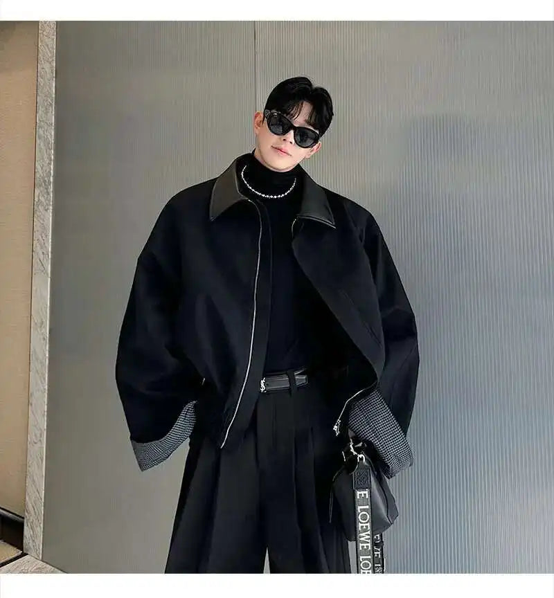 LUZHEN 2025 Spring Design Leather Collar Trendy Jacket Personalized Handsome Trendy Classy Versatile Color Contrast Tops LZ8146