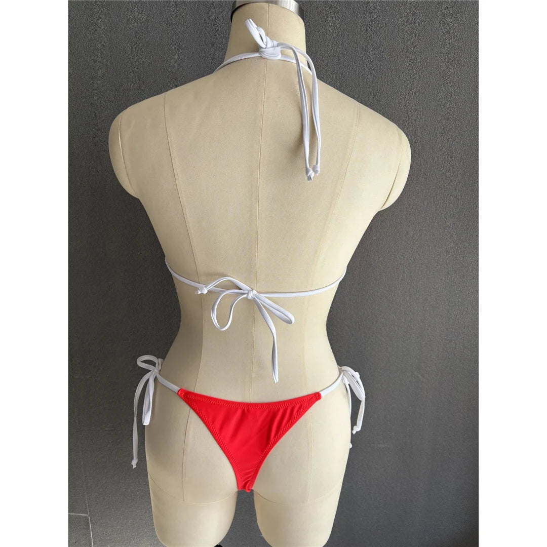 S - XL Sexy Halter Strappy High Cut Bikini Women Swimwear Female Swimsuit Two-pieces Bikini set Bather Bathing Suit Swim V6244