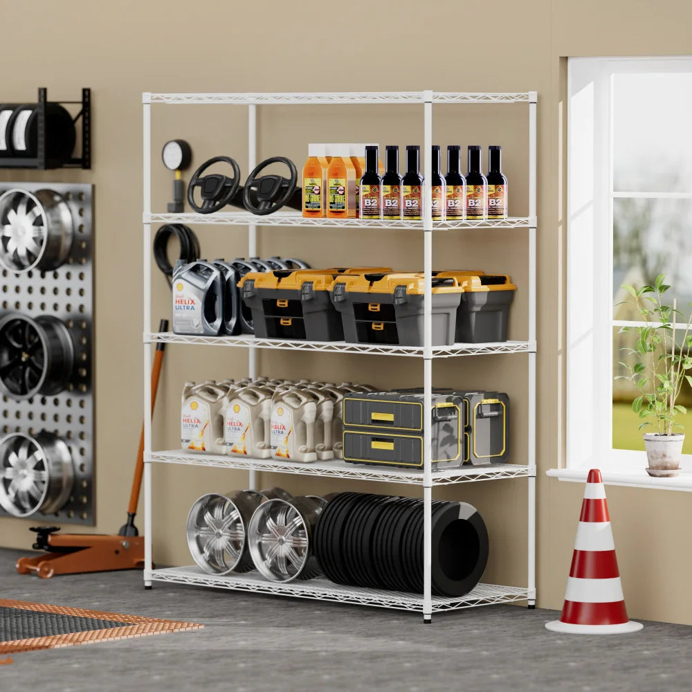Warehouse supermarket kitchen other 5-layer heavy-duty adjustable shelves with wheels  adjustable feet  frame bearing 300 pounds