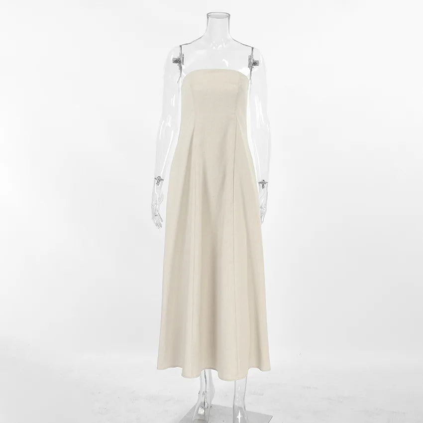 2025 Women Summer Sleeveless Sexy Long Dress 45% Cotton And 55% Linen Loose Style Strapless Maxi Dress Vestidos Clothes
