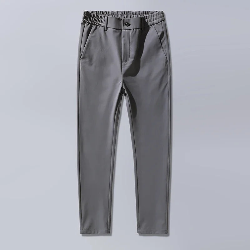 Summer Men's Casual Pants Thin Business Stretch Slim Fit Elastic Waist Jogger Korean Classic Blue Black Gray Brand Trousers Male