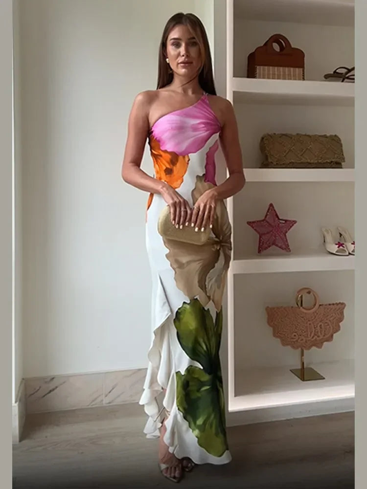 Women Elegant Floral Long Dress Ladies Sleeveless Party Maxi Robes Vestidos 2025 Summer Beach Vacation Bodycon Streetwear New