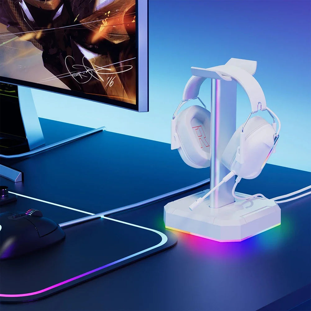 Aluminum Alloy Gaming Headphone Stand Space Saving Desktop Organizer Vertical Bracket RGB Backlight Headset Holder Display Rack
