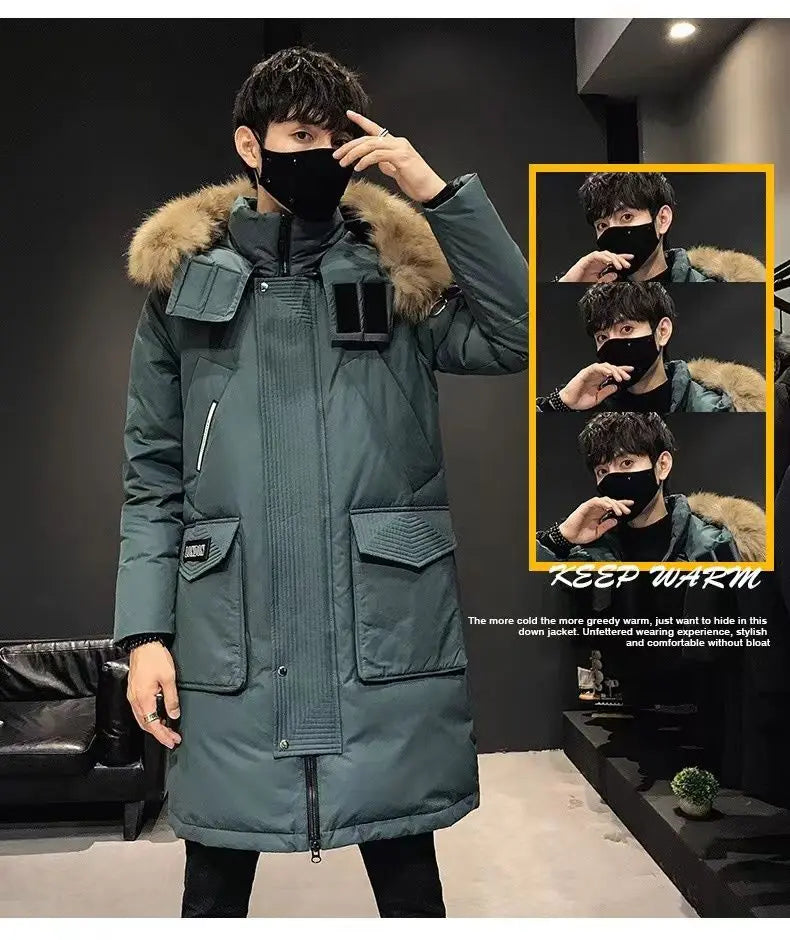 Autumn Winter Thickened Warm Cold-proof Mid-length Over-the-knee Jackets Men's Loose Casual High Street Parkas Male Clothes