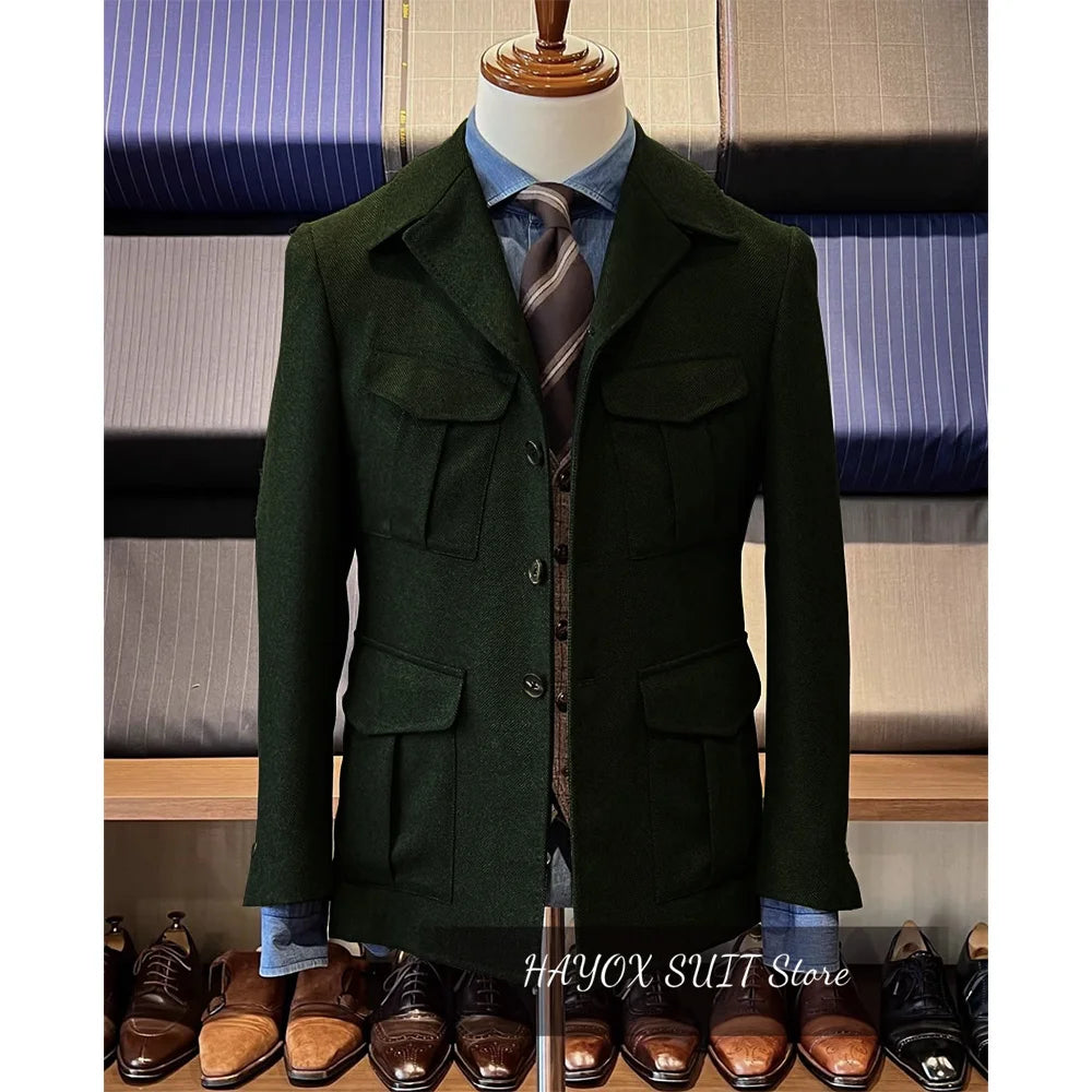 Men's Herringbone Hunting Jacket Casual 4 Pockets Fashion Design Vintage Tweed Blazer Blazer Single Breasted Comfortable Work