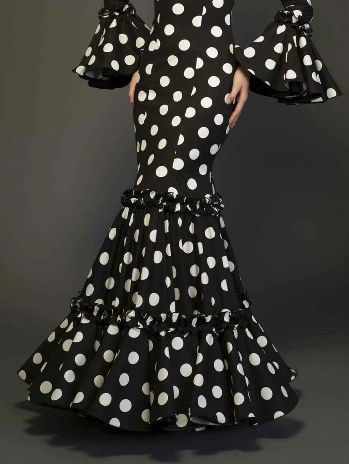 Polk Dot Print Long Dress for Women Flare Sleeve Ruffle Elegant Trumpet Dress Slim Round Neck Vintage Autumn Female Dresses 2024
