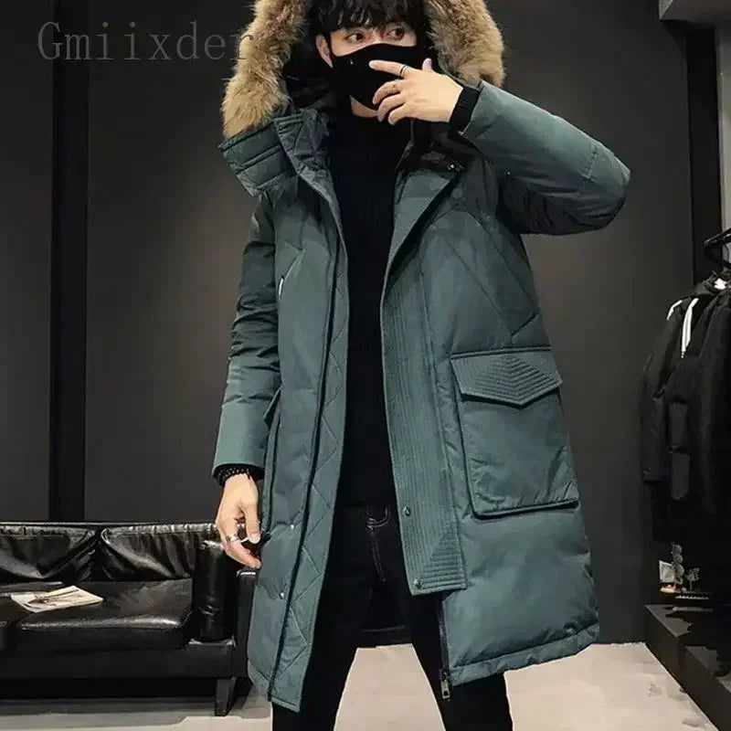 Autumn Winter Thickened Warm Cold-proof Mid-length Over-the-knee Jackets Men's Loose Casual High Street Parkas Male Clothes