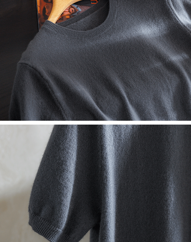 Superfine Merino Cashmere Knitted O-neck T-shirt for Men's Clothing Short Sleeve Tee Solid Color Trend Leisure Tee Tops ﻿