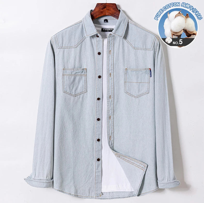 2023 Spring and Autumn Enzyme Washed Men's Long Sleeve Denim Shirt Pure Cotton Casual Fashion Outerwear Versatile Men's Clothing