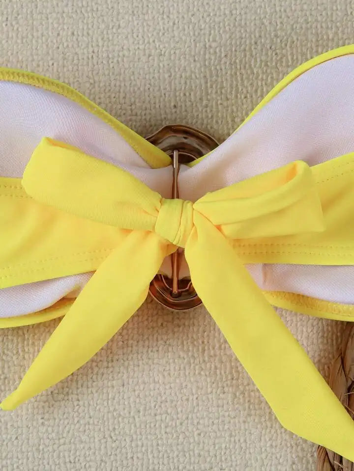 Sexy Solid Strapless Bikini 2 Piece Set Women Split Swimsuit Low Waist Beach Backless Bikini 2025 New Summer Swimwear Bikini Set