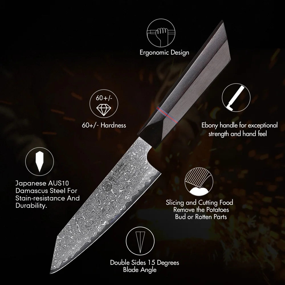 F.YOUNG 5" Japanese Kitchen Utility Knife Damascus Professional Chef Knife Peeling Paring Fruit Vegetable Meat Cooking Tools