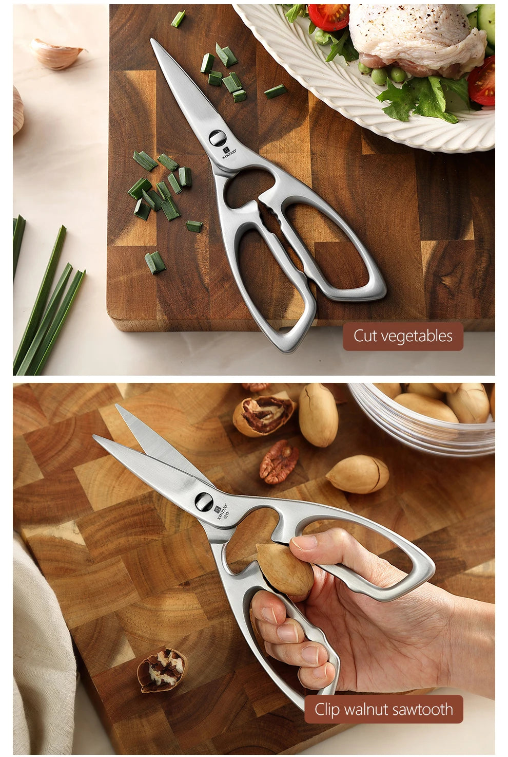 XINZUO Kitchen Scissors One Piece 3Cr13 Stainless Forged Steel Kitchen Powerful  Multi-Function Chicken Bone Kitchen Shears