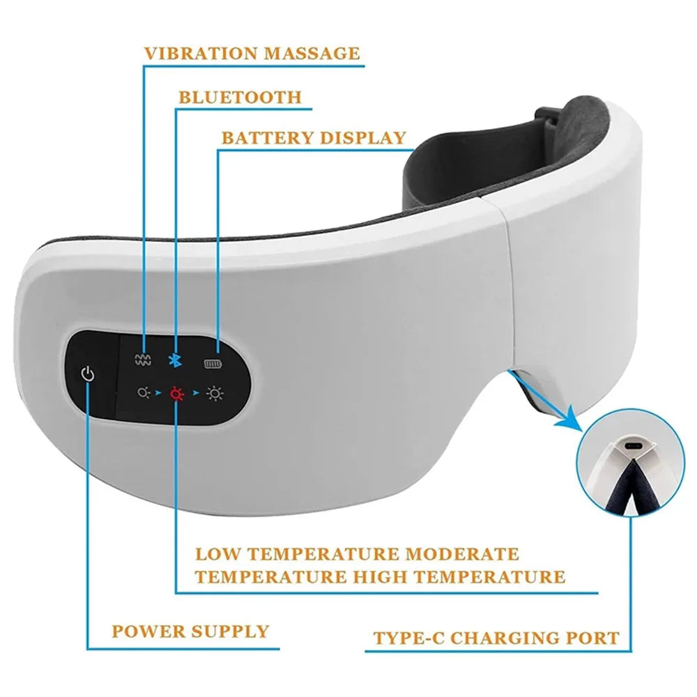 Electric Eye Massager Hot Compress Vibration Massage Bluetooth Music Relief Stress Fatigue Relax Foldable Eye Care Smart Glasses