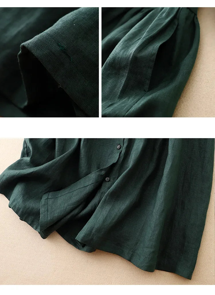 New Washable Linen Loose Cuff Sleeve Long Dress Coat Robe Open Cardigan Women's Clothing Artistic Style Middle Length Outerwear