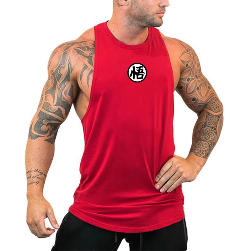 Japanese Anime Logo Wu Font Funny Printing Summer Clothing Gym Stringer Tank Top Men Fitness Sleeveless Shirt Bodybuilding Vest