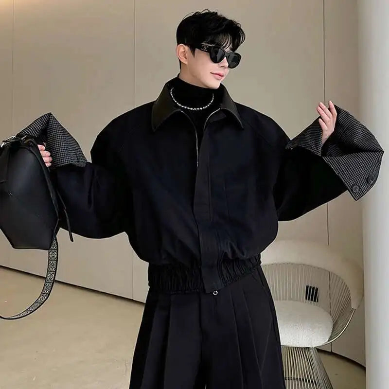 LUZHEN 2025 Spring Design Leather Collar Trendy Jacket Personalized Handsome Trendy Classy Versatile Color Contrast Tops LZ8146