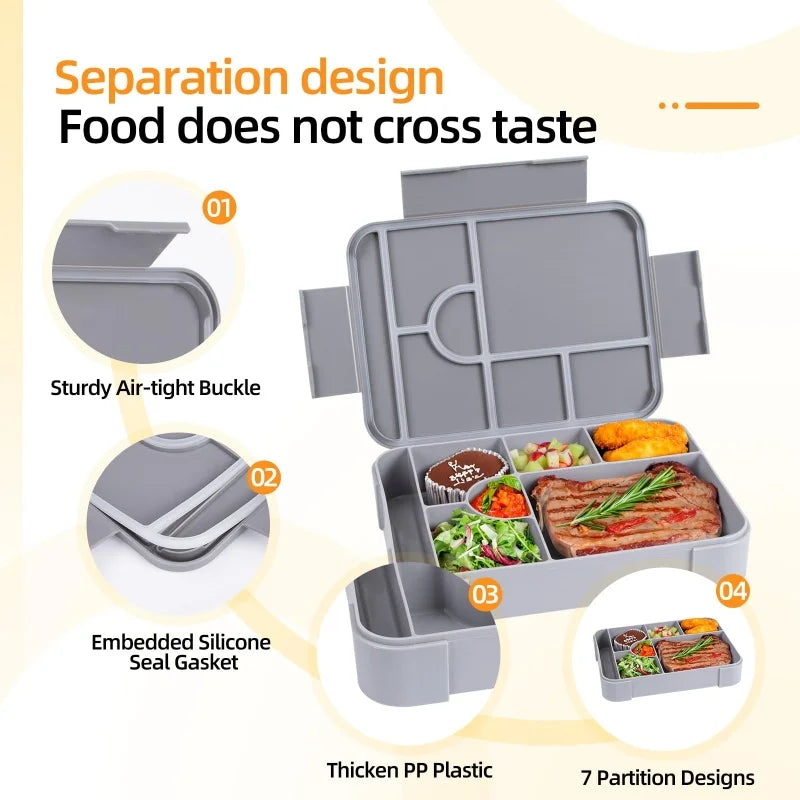 Divided Bento Box Large Capacity Microwave Lunch Box with Fork Spoon Leakproof Food Container For Back To School Camping Kitchen